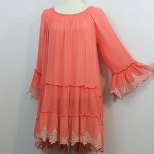 Saks 5th Avenue Peachy Tiered Crochet Boho Dress